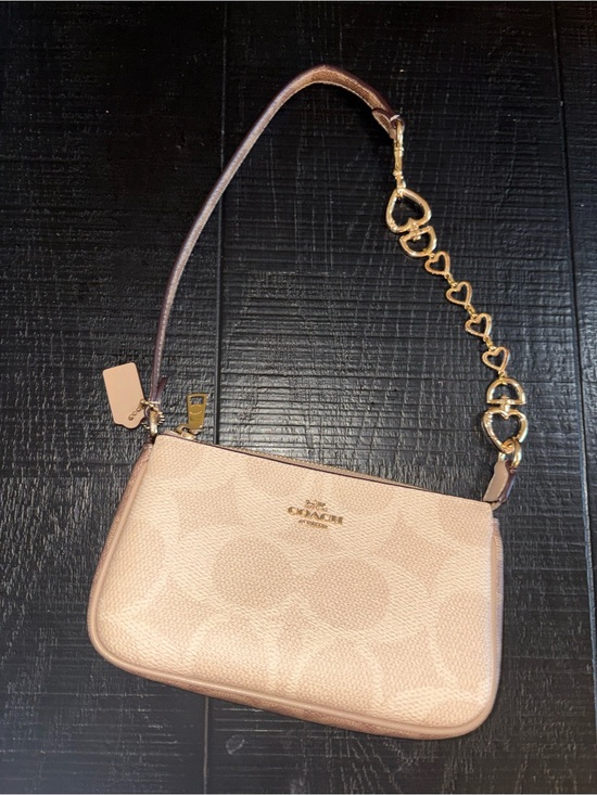 Coach Handbags - Coach Blush Pink Signature Shoulder Bag with Gold Heart-Link Strap